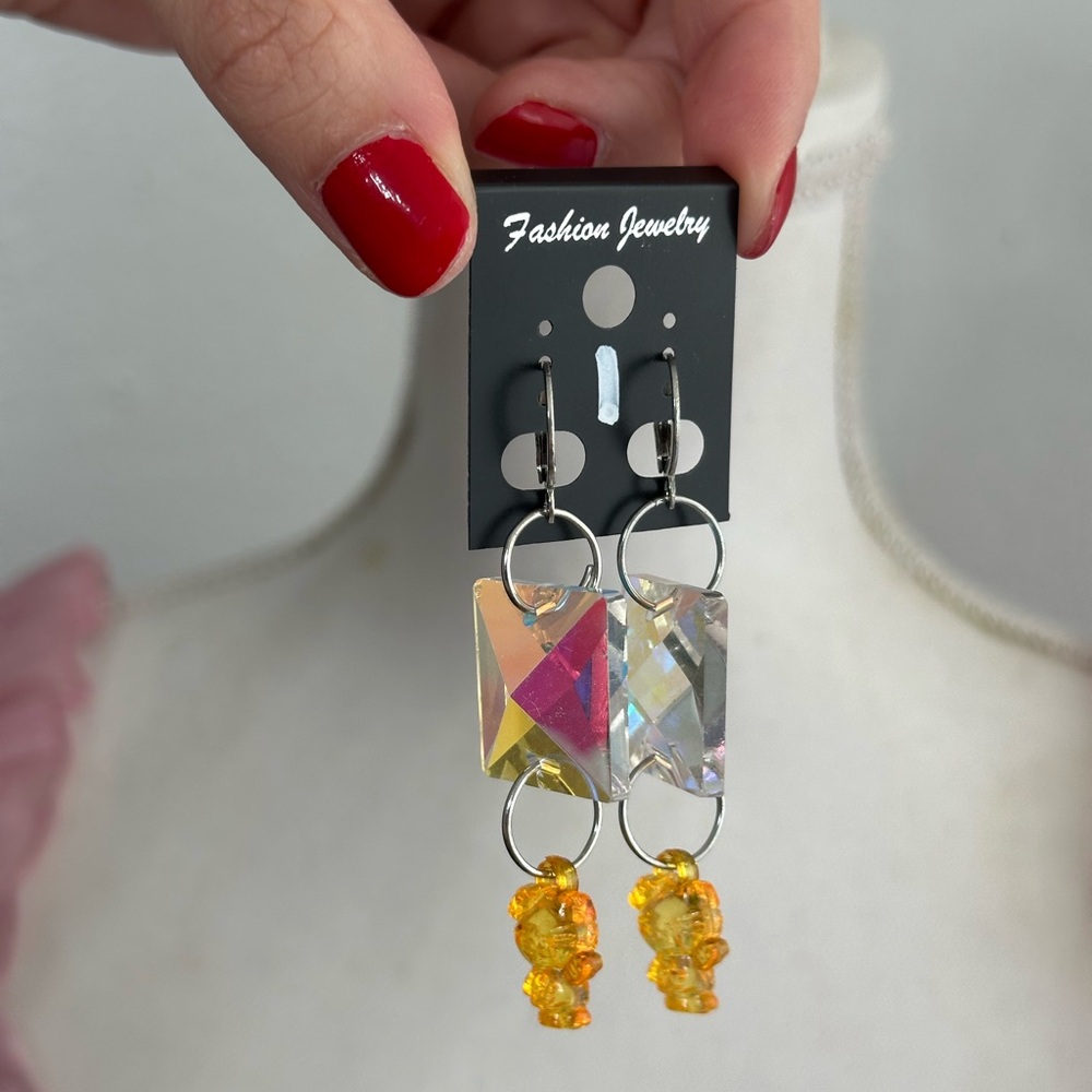 Playful orange Silver Hoop Earrings with hello kitty Charms - Picture 3 of 4